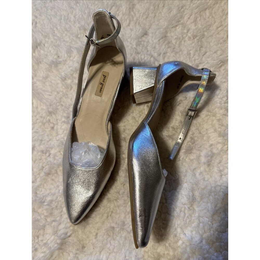 Paul Green Nicki Mary Jane  Heels Shoes Womens Size 6 US 4 UK Silver Leather